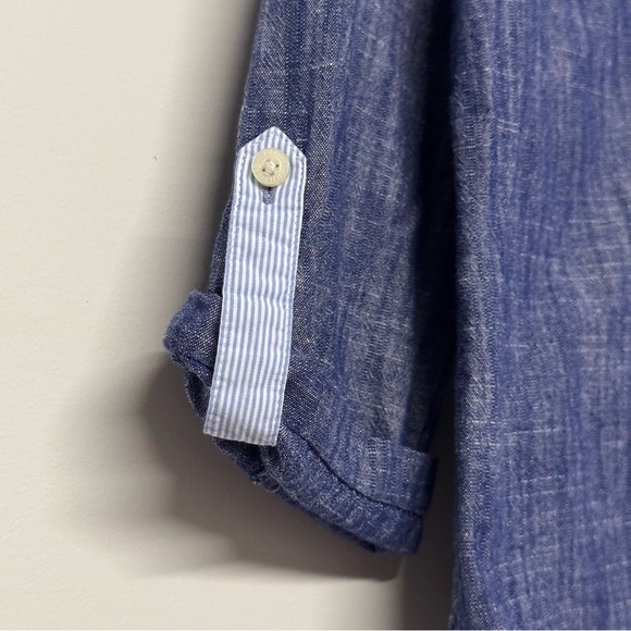 Tommy Hilfiger Chambray Cotton Printed Roll-Tab Utility Button Up Shirt - Picture 3 of 6
